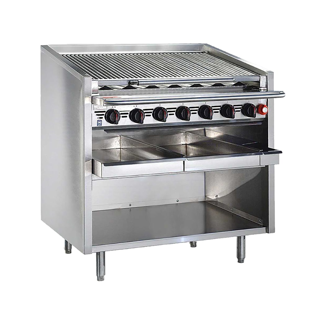 Bakers Pride F-72RS-C 72" Floor Model Gas Charbroiler w/ Coal Radiants - (16) Burners, Liquid Propane