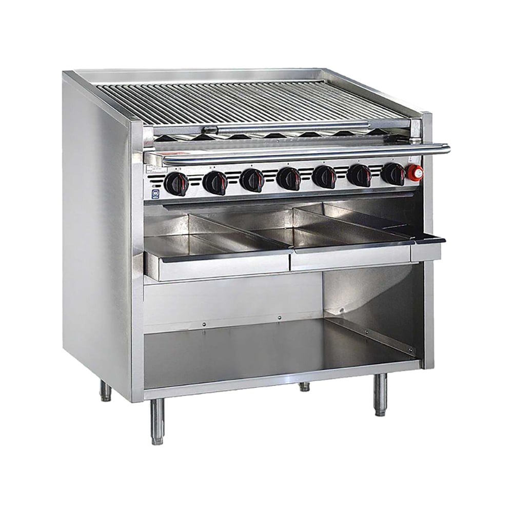 Bakers Pride F-72RS-C 72" Floor Model Gas Charbroiler w/ Coal Radiants - (16) Burners, Natural Gas