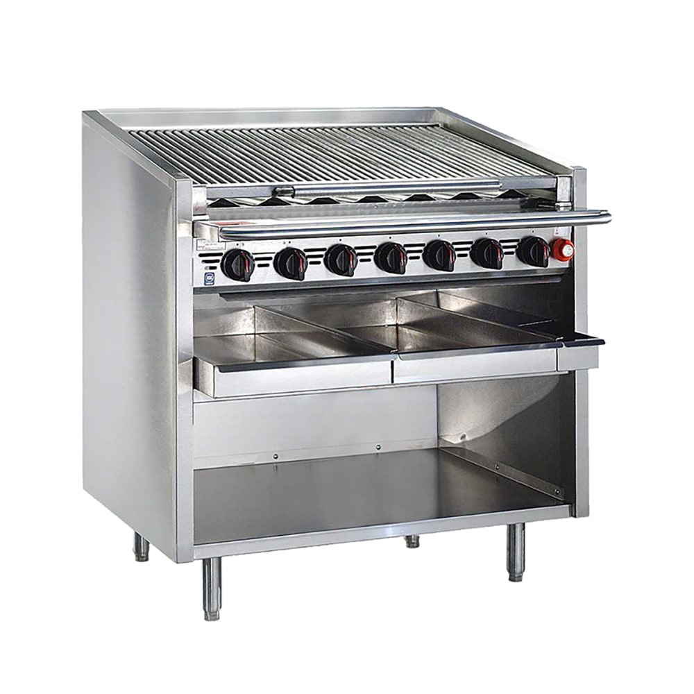 Bakers Pride F-72RS 72" Floor Model Gas Charbroiler w/ Stainless Steel Radiants - (16) Burners, Natural Gas