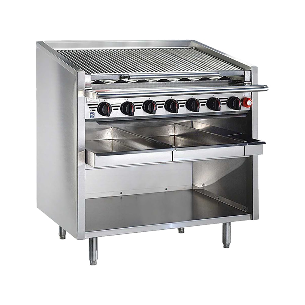 Bakers Pride F-72RS-R 72" Floor Model Gas Charbroiler w/ Cast Iron Radiants - (16) Burners, Liquid Propane