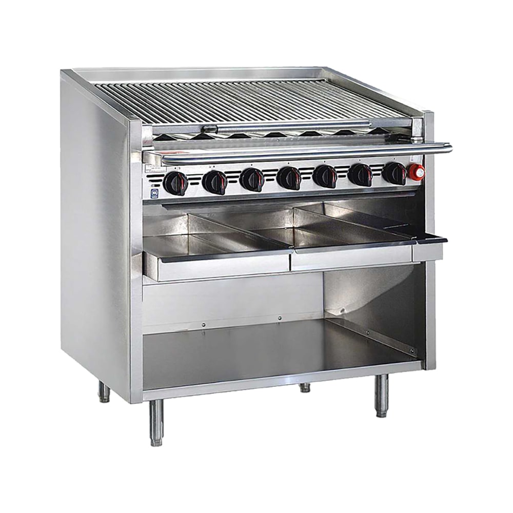 Bakers Pride F-72RS-R 72" Floor Model Gas Charbroiler w/ Cast Iron Radiants - (16) Burners, Natural Gas