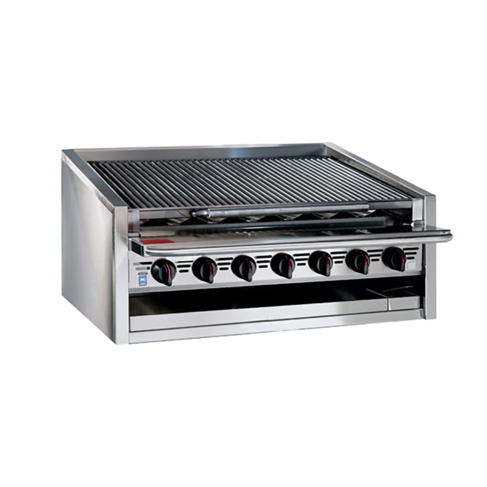 Bakers Pride L-36RS-R 36" Countertop Gas Charbroiler w/ Cast Iron Radiants - (7) Burners, Natural Gas