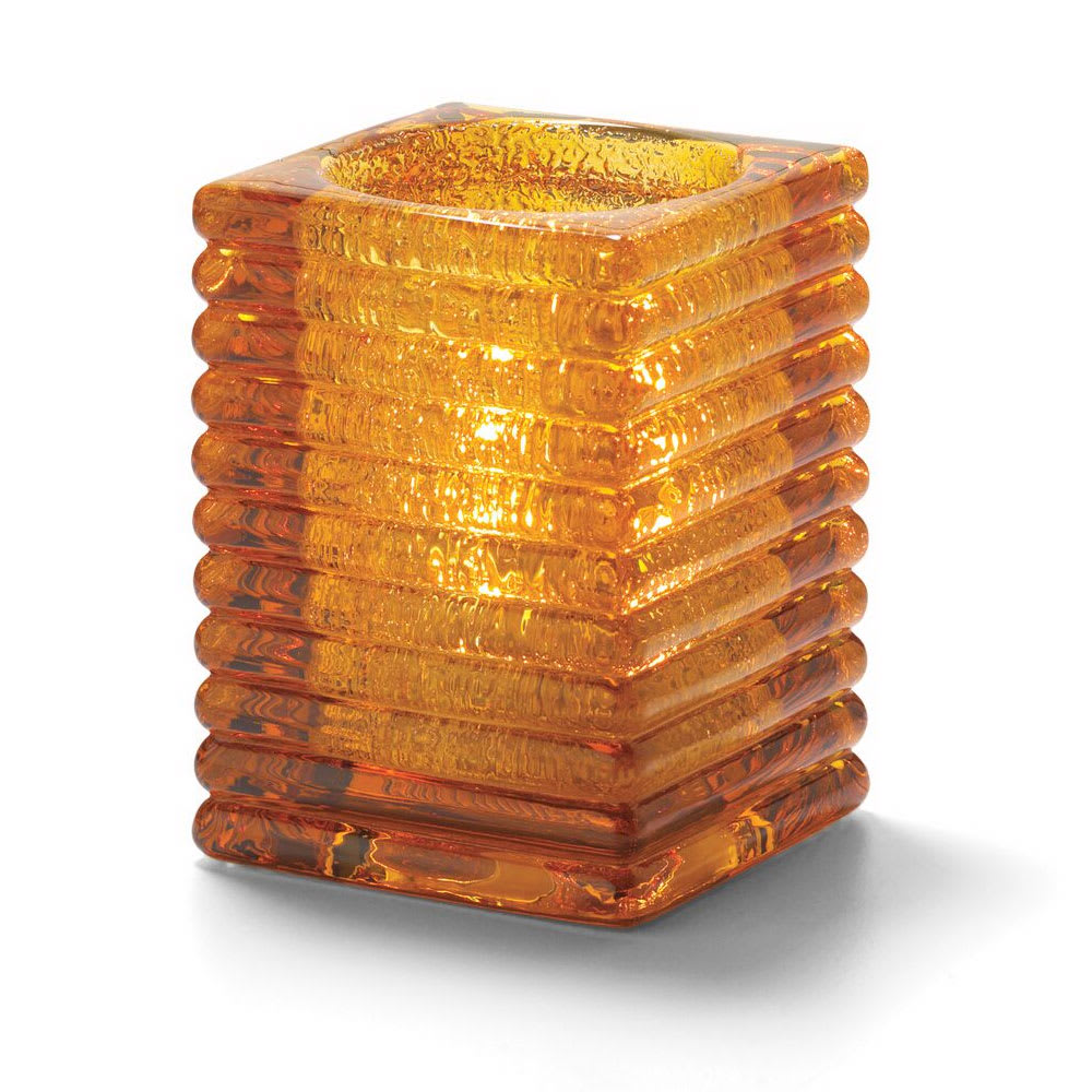 Hollowick 1511AJ Horizontal Rib Glass Block Lamp, 4 1/8" H x 2 7/8" W, Amber Jewel