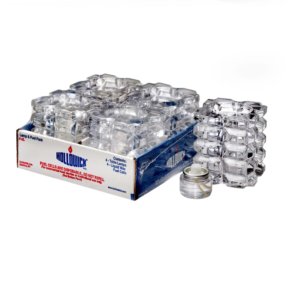 Hollowick 5151C-4 3" Round Votive Lamps - Cube Style, Faceted, Glass, Clear