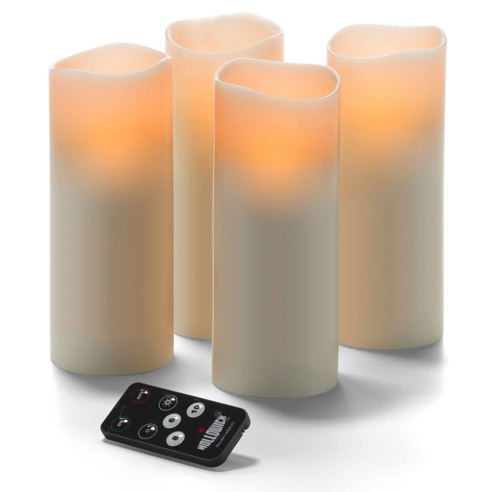 Hollowick HFWP38RT-A 3" Round LED Flameless Pillar Candle w/ Remote Control - 8"H, Amber Flame