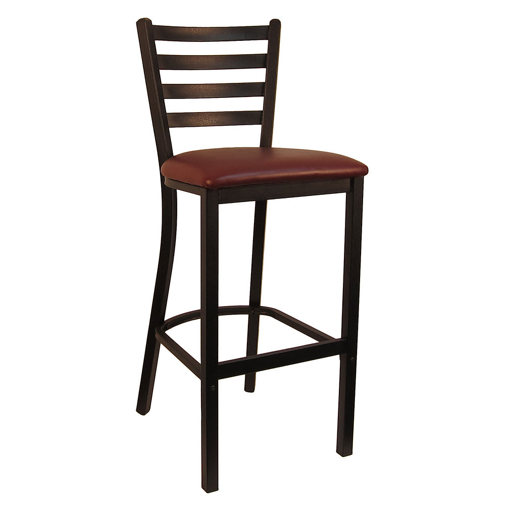 H&D Commercial Seating Bar Stool w/ Ladder Back & Burgundy Vinyl Seat, Black Metal (6145B)