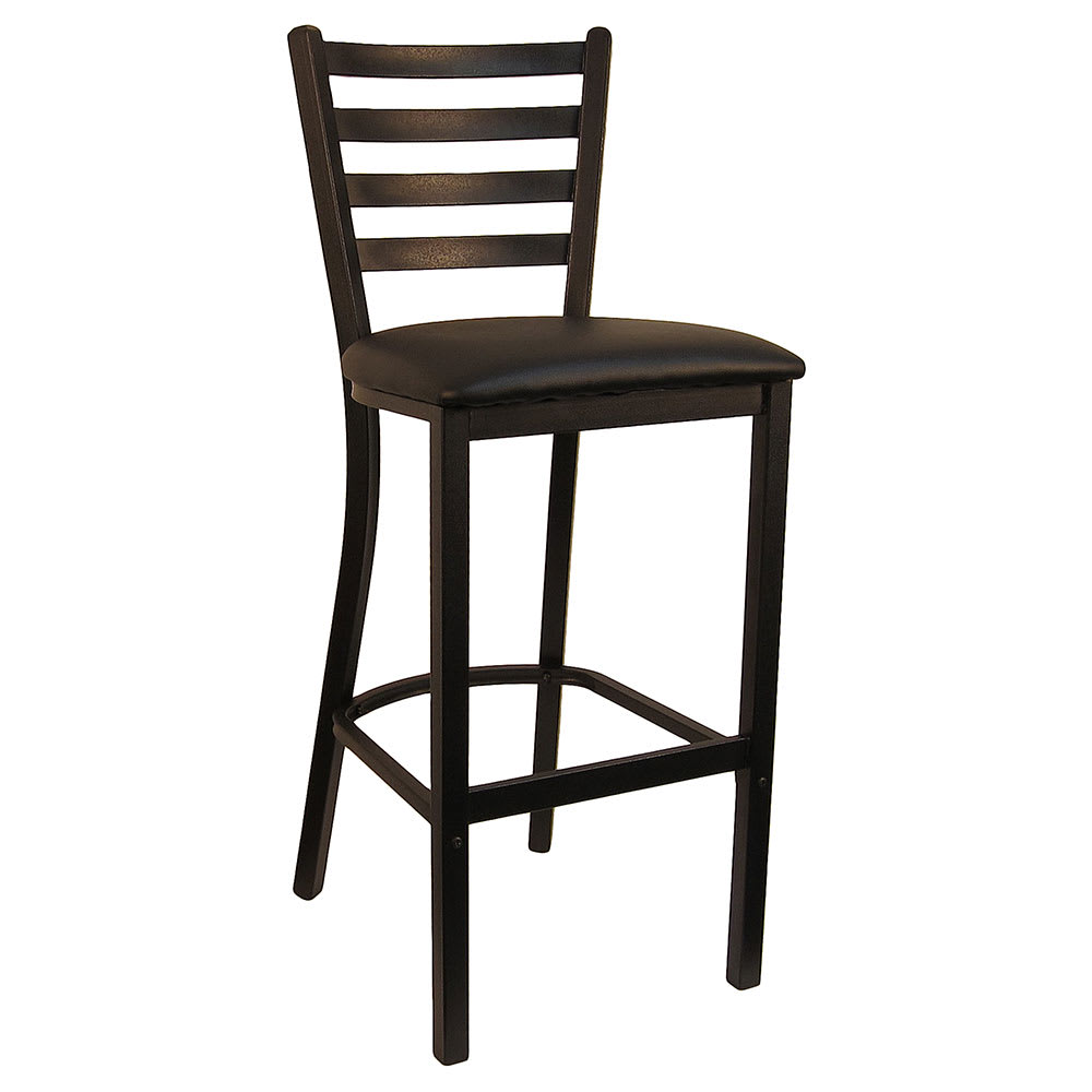 H&D Commercial Seating Bar Stool w/ Ladder Back & Black Vinyl Seat, Black Metal (6145B)