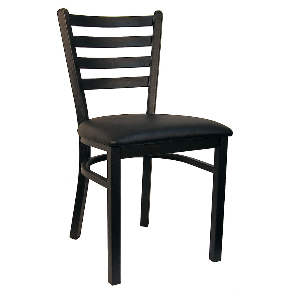 H&D Commercial Seating Dining Chair w/ Ladder Back & Black Vinyl Seat - Metal Frame, Black (6145)