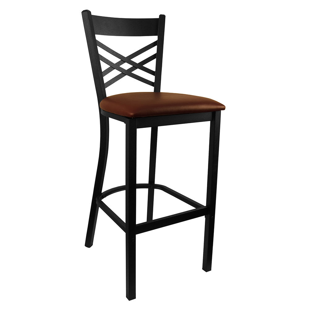 H&D Commercial Seating Bar Stool w/ Cross Back & Burgundy Vinyl Seat, Black Metal (6159B)
