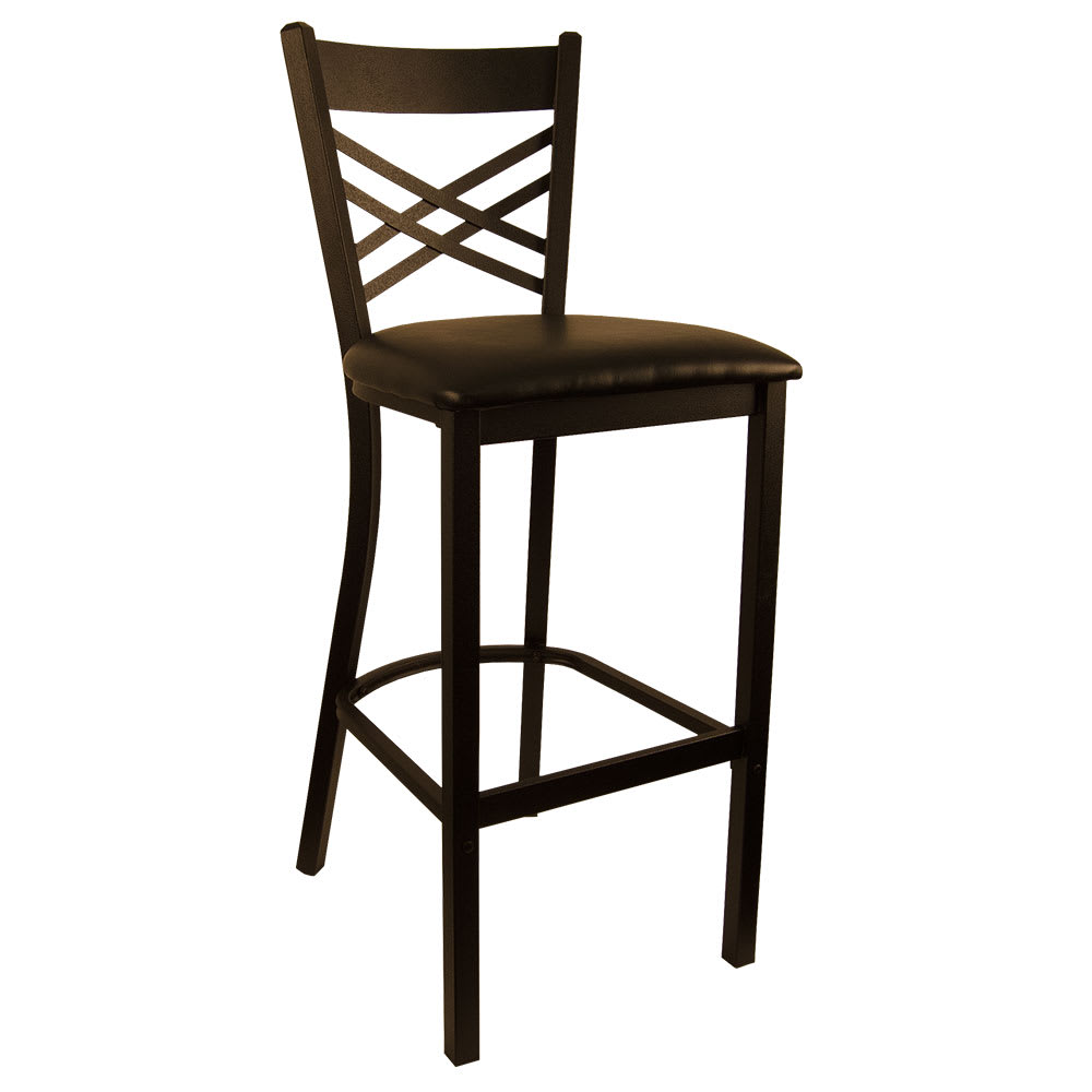 H&D Commercial Seating Bar Stool w/ Cross Back & Black Vinyl Seat, Black Metal (6159B)