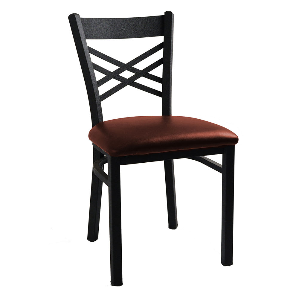 H&D Commercial Seating Dining Chair w/ Cross Back & Burgundy Vinyl Seat - Metal Frame, Black (6159)