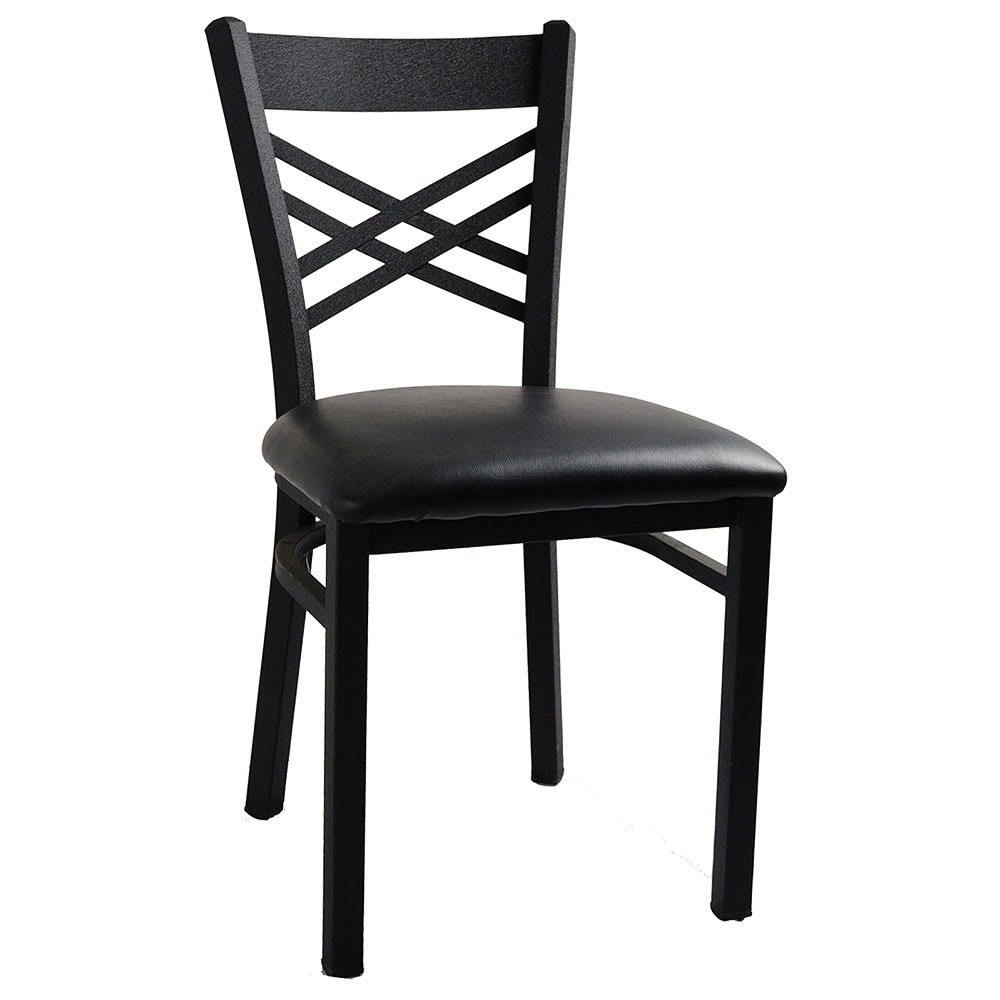 H&D Commercial Seating Dining Chair w/ Cross Back & Black Vinyl Seat - Metal Frame, Black (6159)