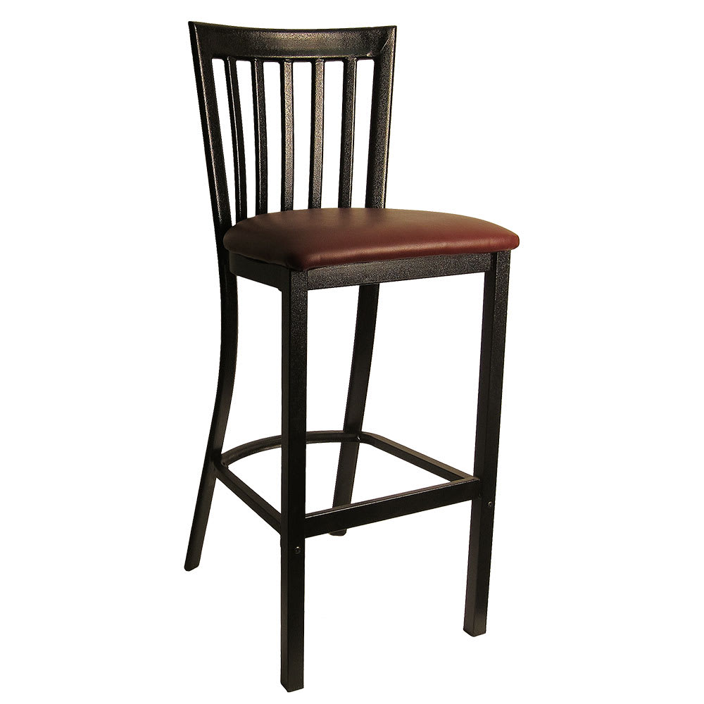 H&D Commercial Seating Bar Stool w/ Vertical Back & Burgundy Vinyl Seat, Black Metal (6179B)