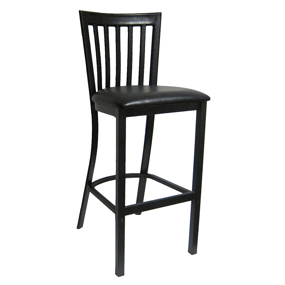 H&D Commercial Seating Bar Stool w/ Vertical Back & Black Vinyl Seat, Black Metal (6179B)