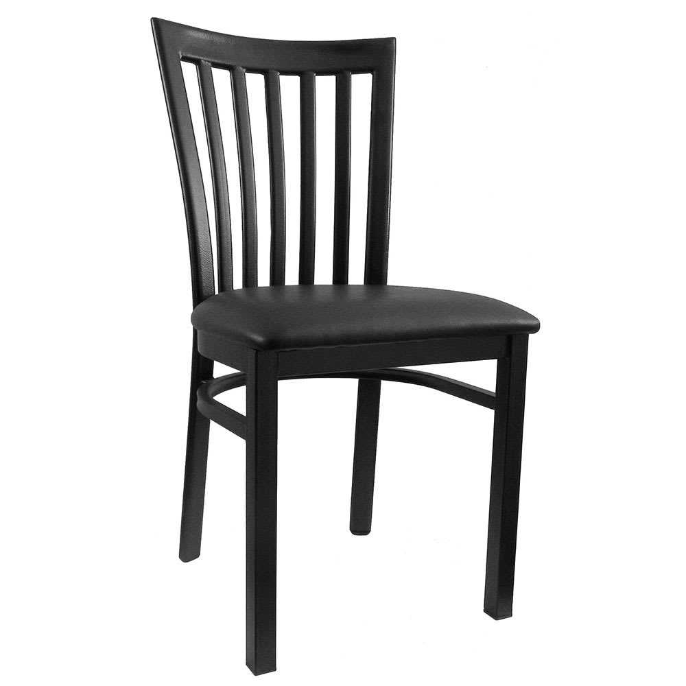 H&D Commercial Seating Dining Chair w/ Vertical Slat Back & Black Vinyl Seat - Metal Frame, Black (6179)