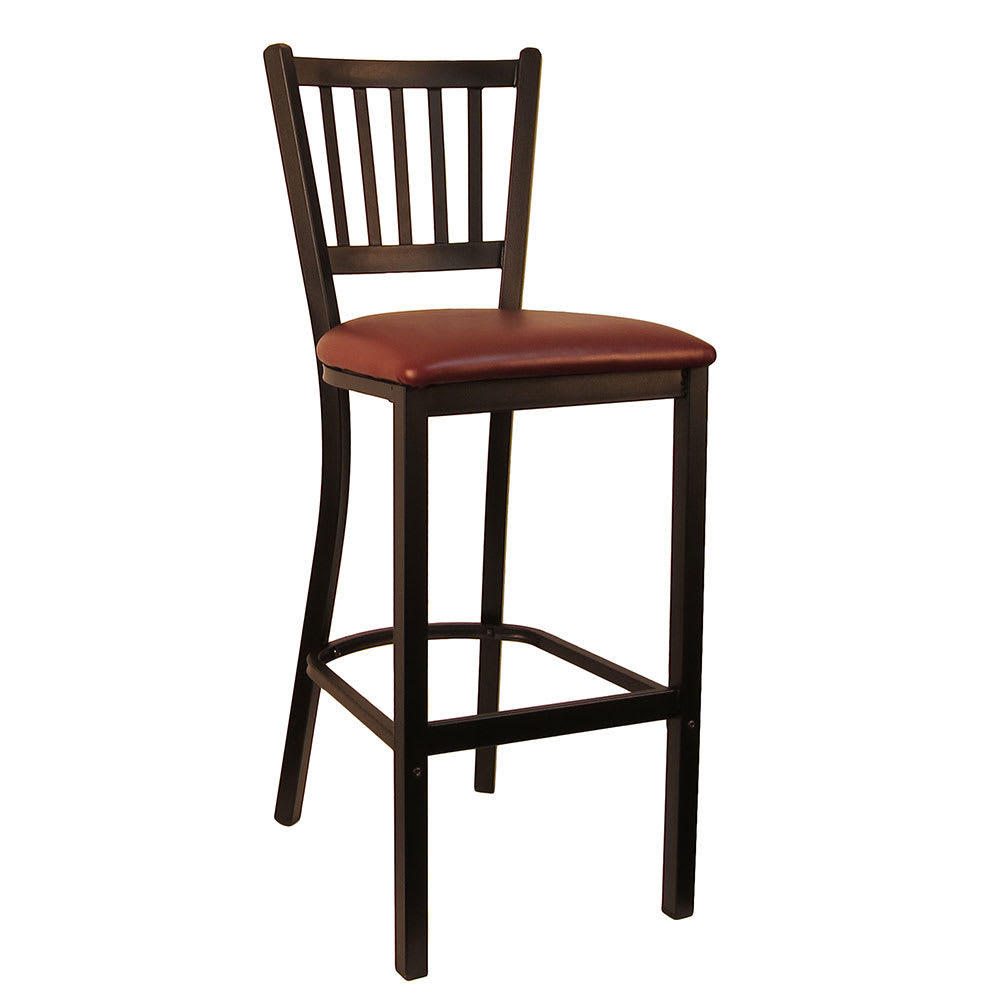 H&D Commercial Seating Bar Stool w/ Vertical Back & Burgundy Vinyl Seat, Black Metal (6199B)