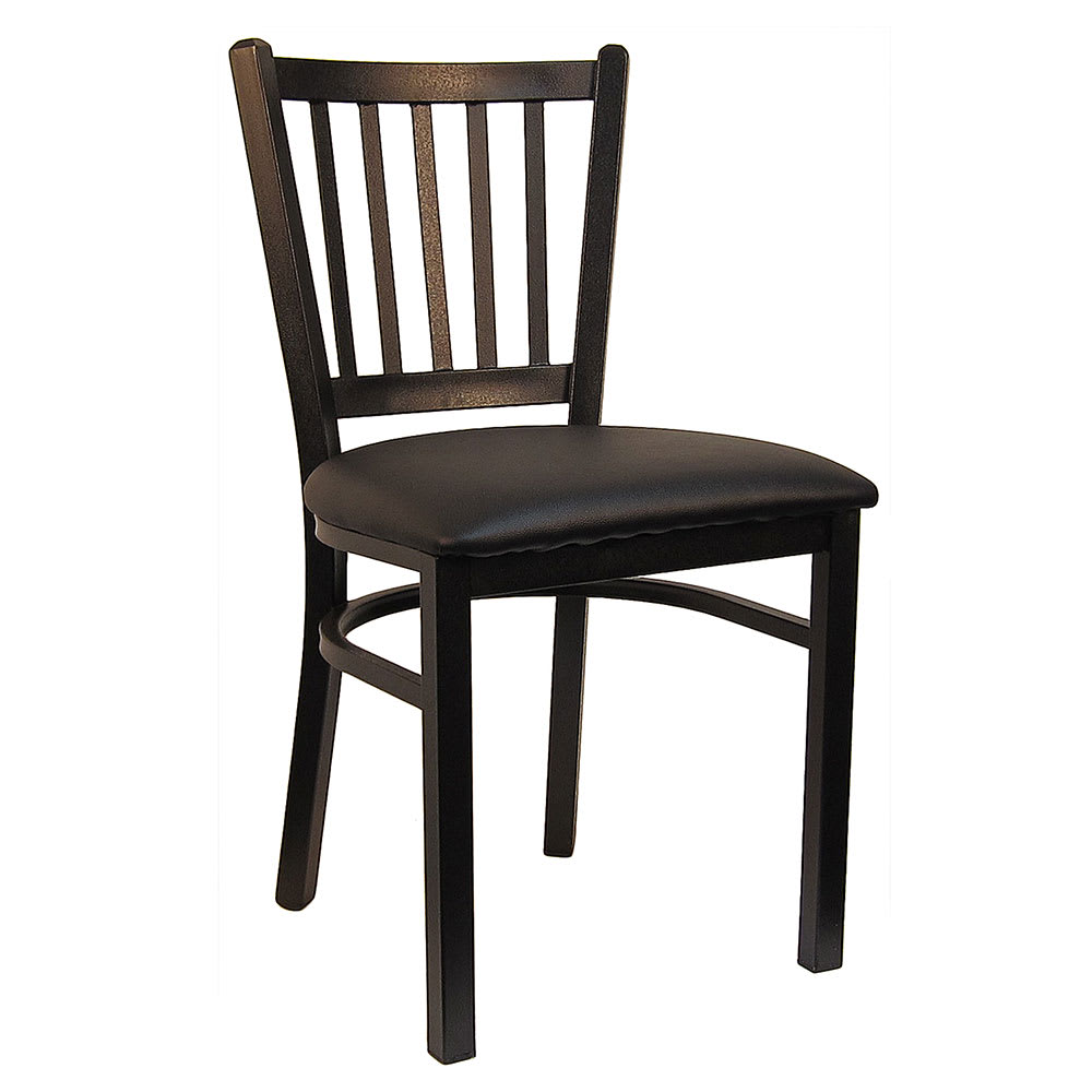 H&D Commercial Seating Dining Chair w/ Vertical Slat Back & Black Vinyl Seat - Metal Frame, Black (6199)