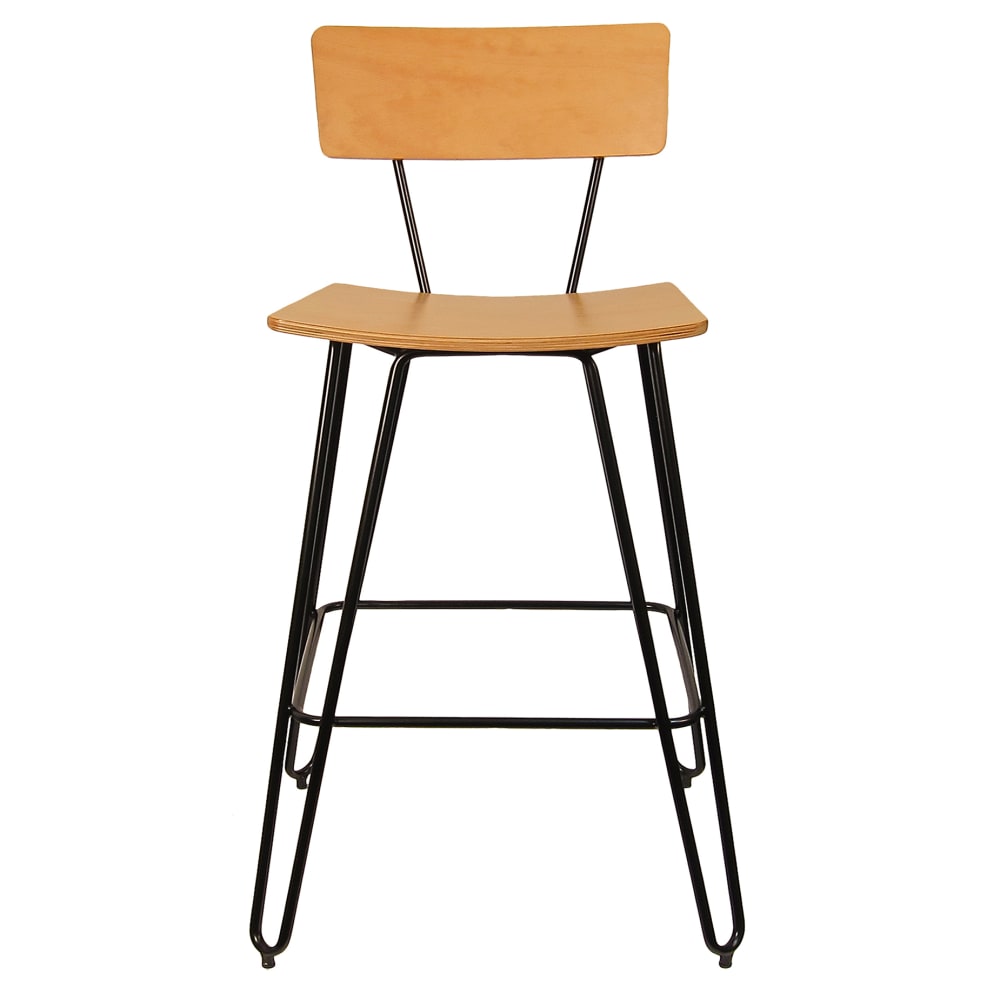 H&D Commercial Seating Bar Stool w/ Solid Back & Natural Wood Veneer Seat, Black Metal (6273B)