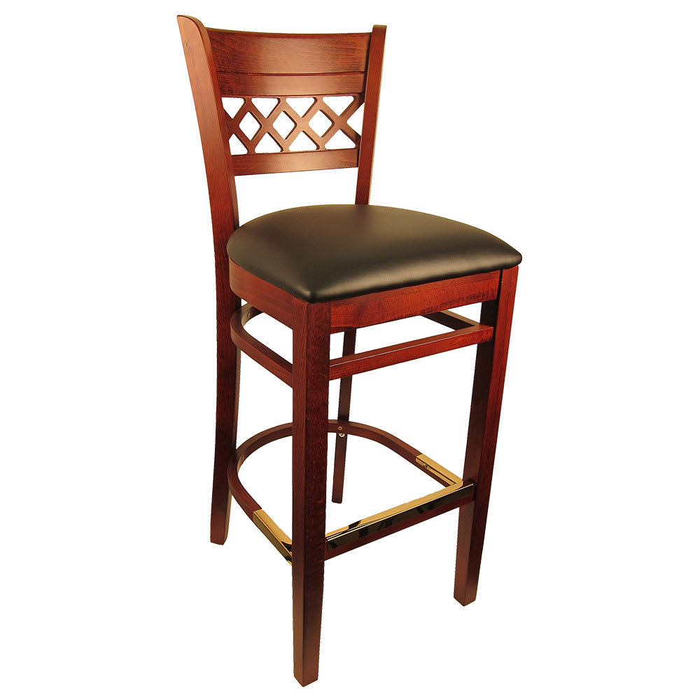 H&D Commercial Seating Bar Stool w/ Lattice Back & Black Vinyl Seat, Dark Mahogany (8230B)