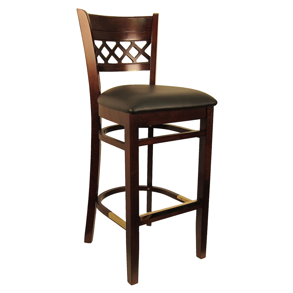 H&D Commercial Seating Bar Stool w/ Lattice Back & Black Vinyl Seat, Dark Walnut (8230B)