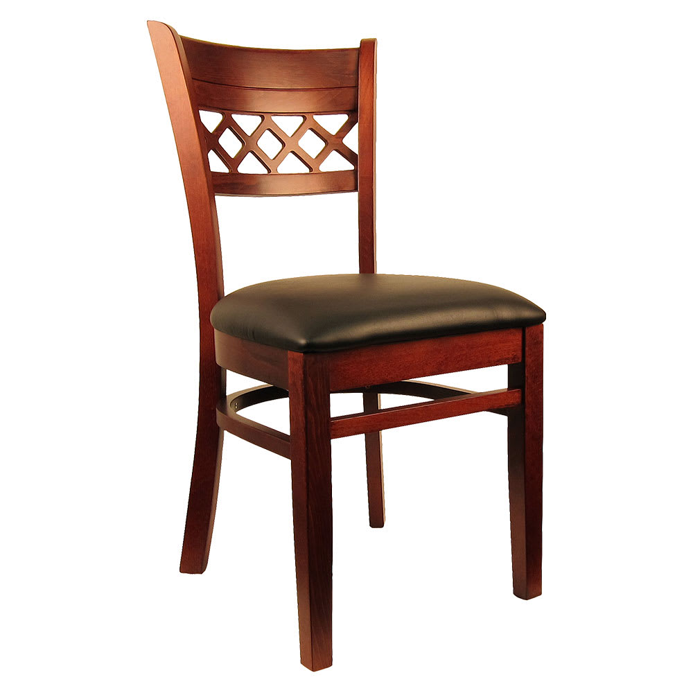 H&D Commercial Seating Dining Chair w/ Lattice Back & Black Vinyl Seat - Dark Mahogany Frame (8230)