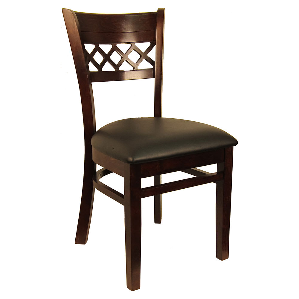 H&D Commercial Seating Dining Chair w/ Lattice Back & Black Vinyl Seat - Dark Walnut Frame (8230)