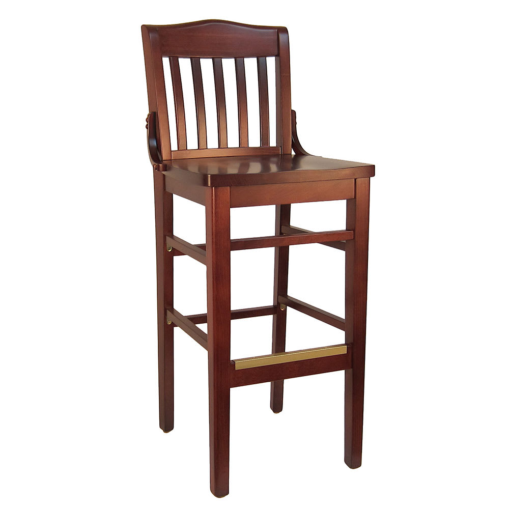 H&D Commercial Seating Bar Stool w/ Vertical Back & Solid Wood Seat, Dark Mahogany (8235B)