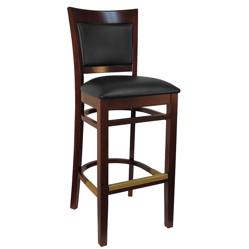 H&D Commercial Seating Bar Stool w/ Upholstered Vinyl Back & Black Vinyl Seat, Dark Mahogany (8279B)