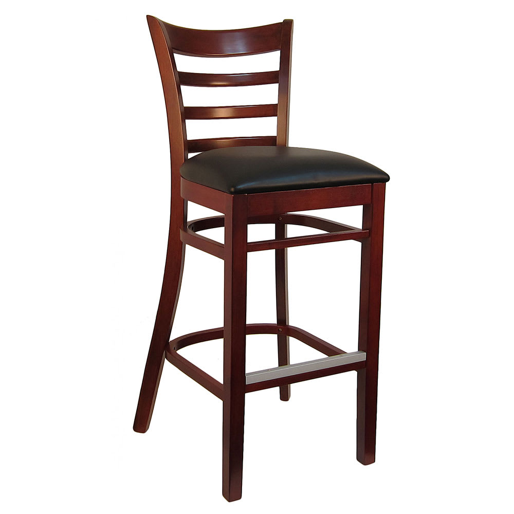 H&D Commercial Seating Bar Stool w/ Ladder Back & Black Vinyl Seat, Dark Mahogany (8641B)