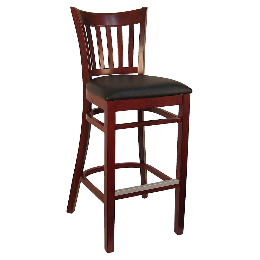 H&D Commercial Seating Bar Stool w/ Vertical Back & Black Vinyl Seat, Dark Mahogany (8642B)