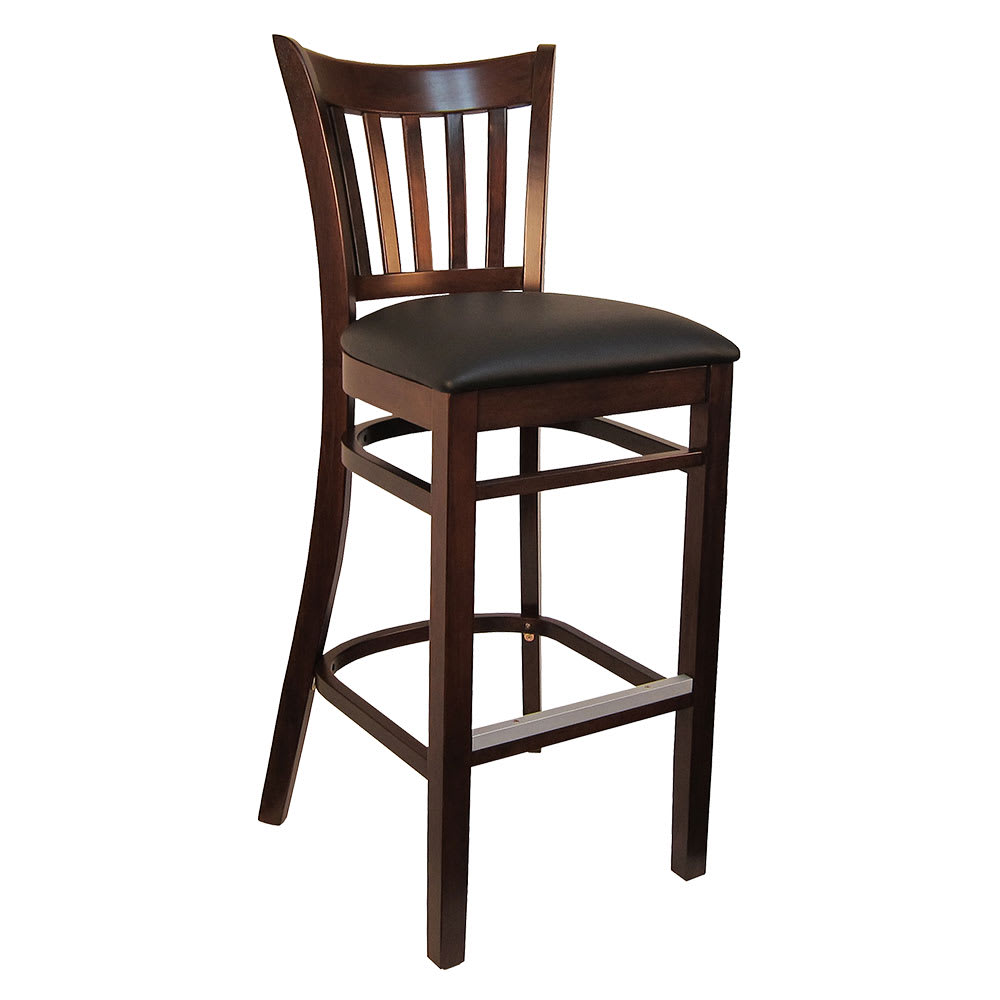 H&D Commercial Seating Bar Stool w/ Vertical Back & Black Vinyl Seat, Dark Walnut (8642B)