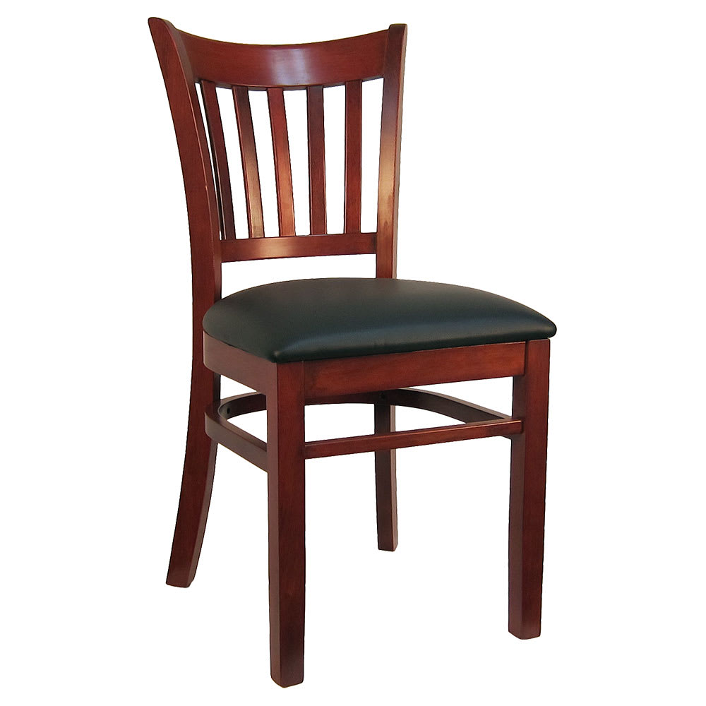 H&D Commercial Seating Dining Chair w/ Vertical Slat Back & Black Vinyl Seat - Dark Mahogany Frame (8642)