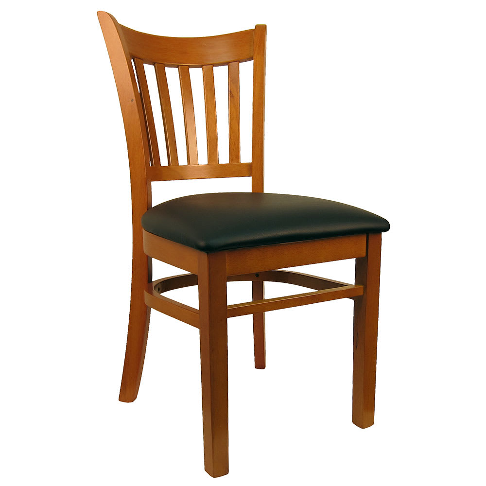 H&D Commercial Seating Dining Chair w/ Vertical Slat Back & Black Vinyl Seat - Wild Cherry Frame (8642)