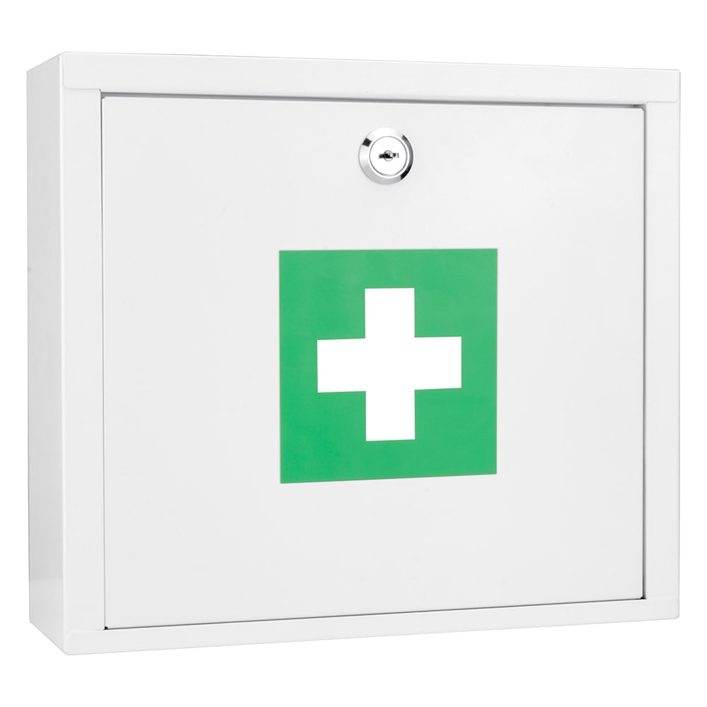 Barska Small Medical Cabinet w/ Key Lock - Fold Down Door, Steel, White (CB12820)