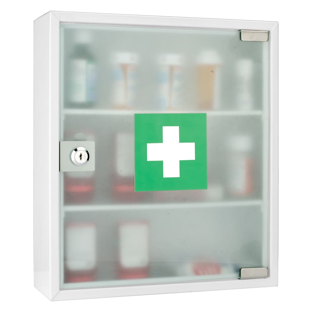 Barska Medical Cabinet w/ Key Lock - Glass Door, Steel, White (CB12822)