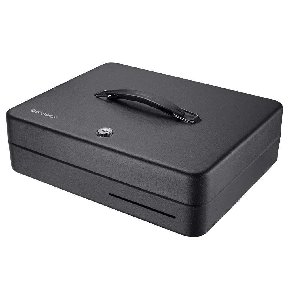 Barska Cash Box w/ Key Lock - (5) Compartment Tray, Steel, Black (CB13052)