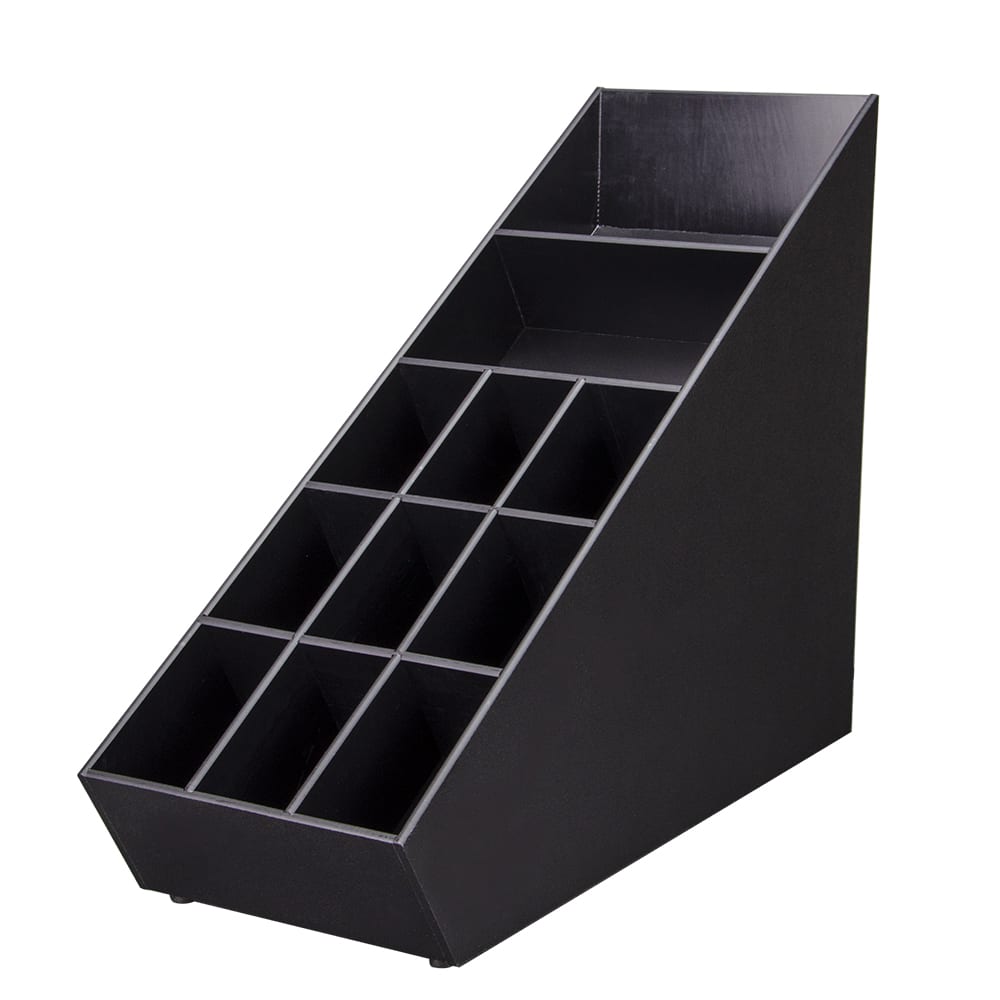 Dispense-Rite NLO-1B Lid, Straw & Condiment Organizer, Narrow, Removable Section Dividers, Black