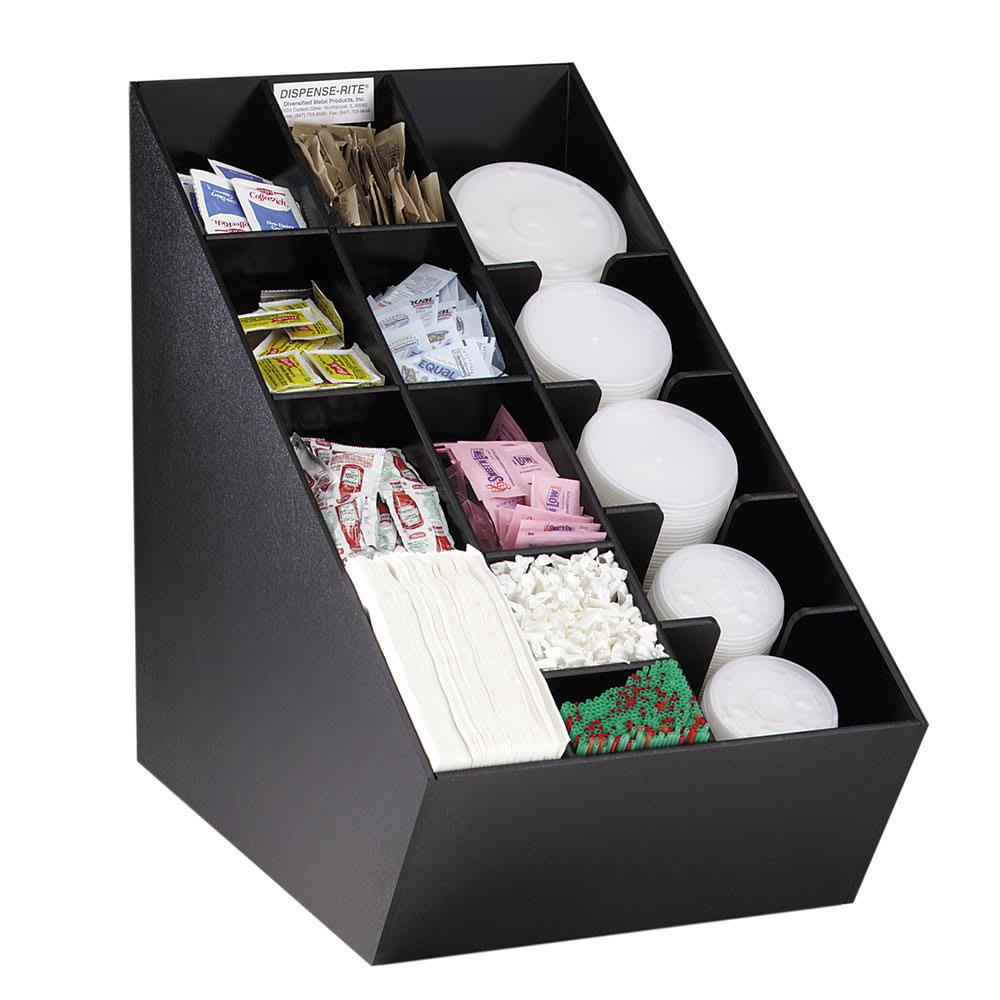 Dispense-Rite NLO-CTVL Lid, Straw & Condiment Organizer, 20"Hx 13 1/2"W x 22 1/2"D, Black