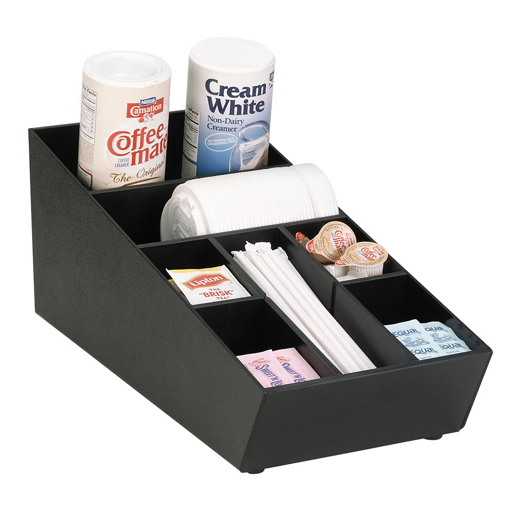 Dispense-Rite NLO-STK-1BT Lid, Straw & Condiment Organizer, Narrow, Removable Dividers, Black