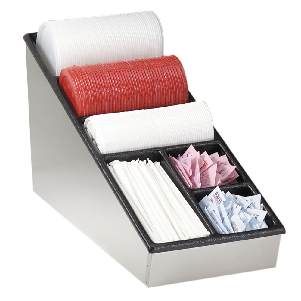 Dispense-Rite NLS-1 Lid, Straw & Condiment Organizer, Narrow, Stainless Steel, ABS Organizer
