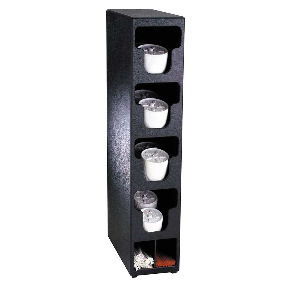 Dispense-Rite TLO-4BT Lid & Straw Organizer, 4 Lid Sections, Black Polystyrene