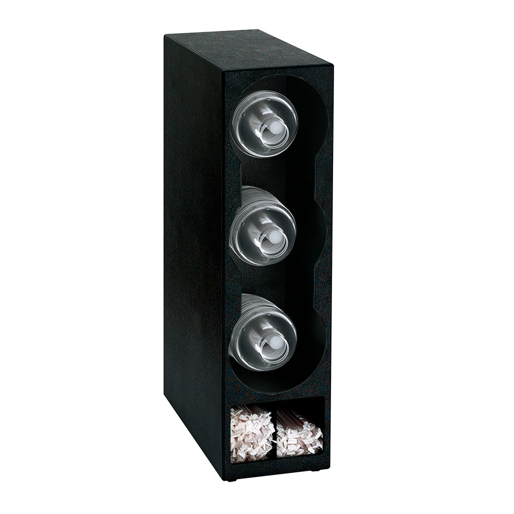 Dispense-Rite TLO-DL-3BT Dome Lid & Straw Organizer, 3 Lid Section, Black Polystyrene