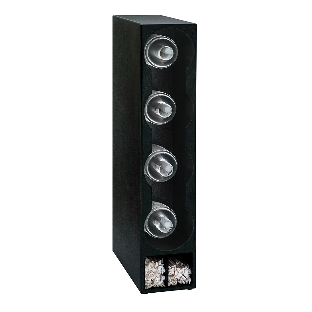 Dispense-Rite TLO-DL-4BT Dome Lid & Straw Organizer, 4 Lid Section, Black Polystyrene