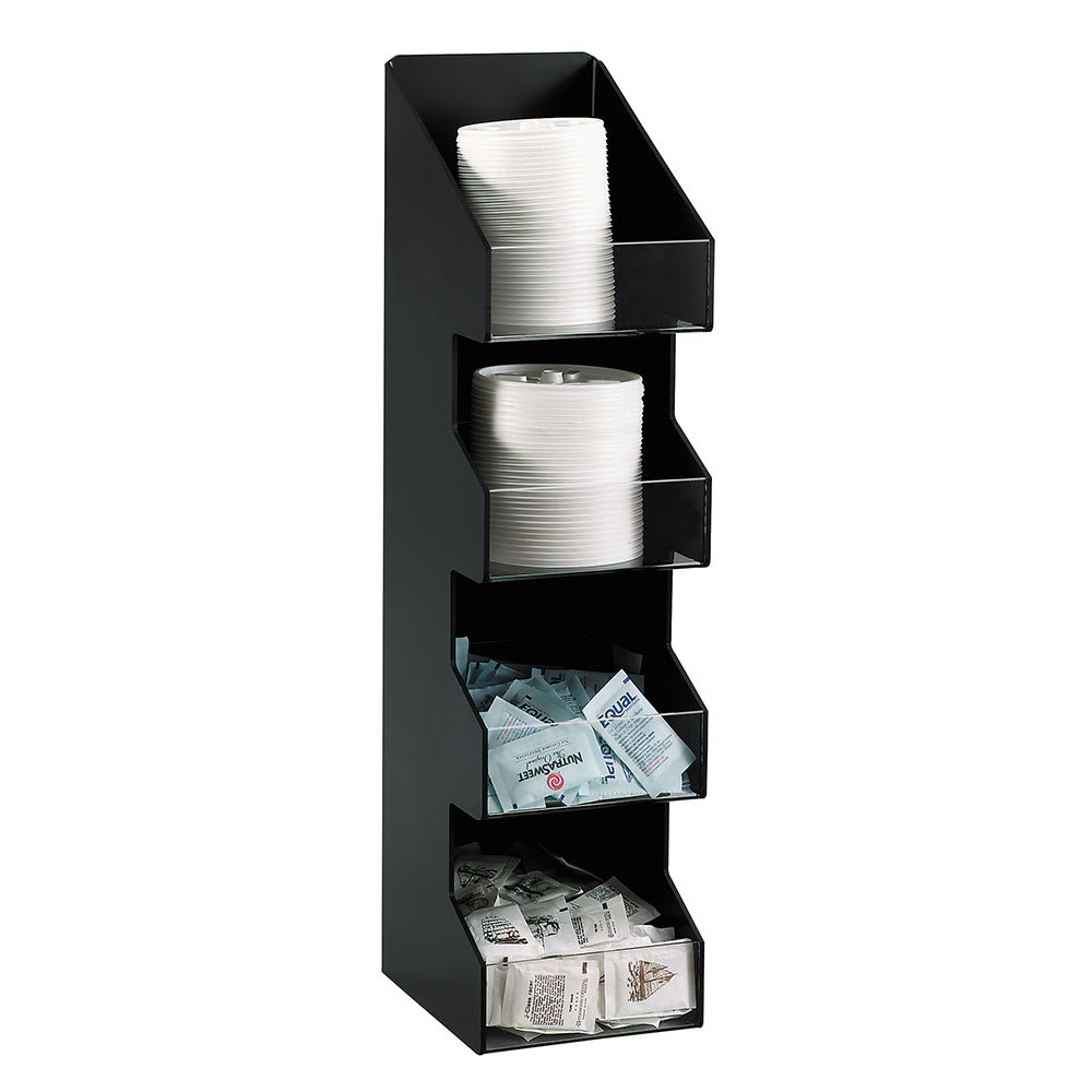 Dispense-Rite VCO-4 Lid or Condiment Organizer, 4 Section, Black Polystyrene