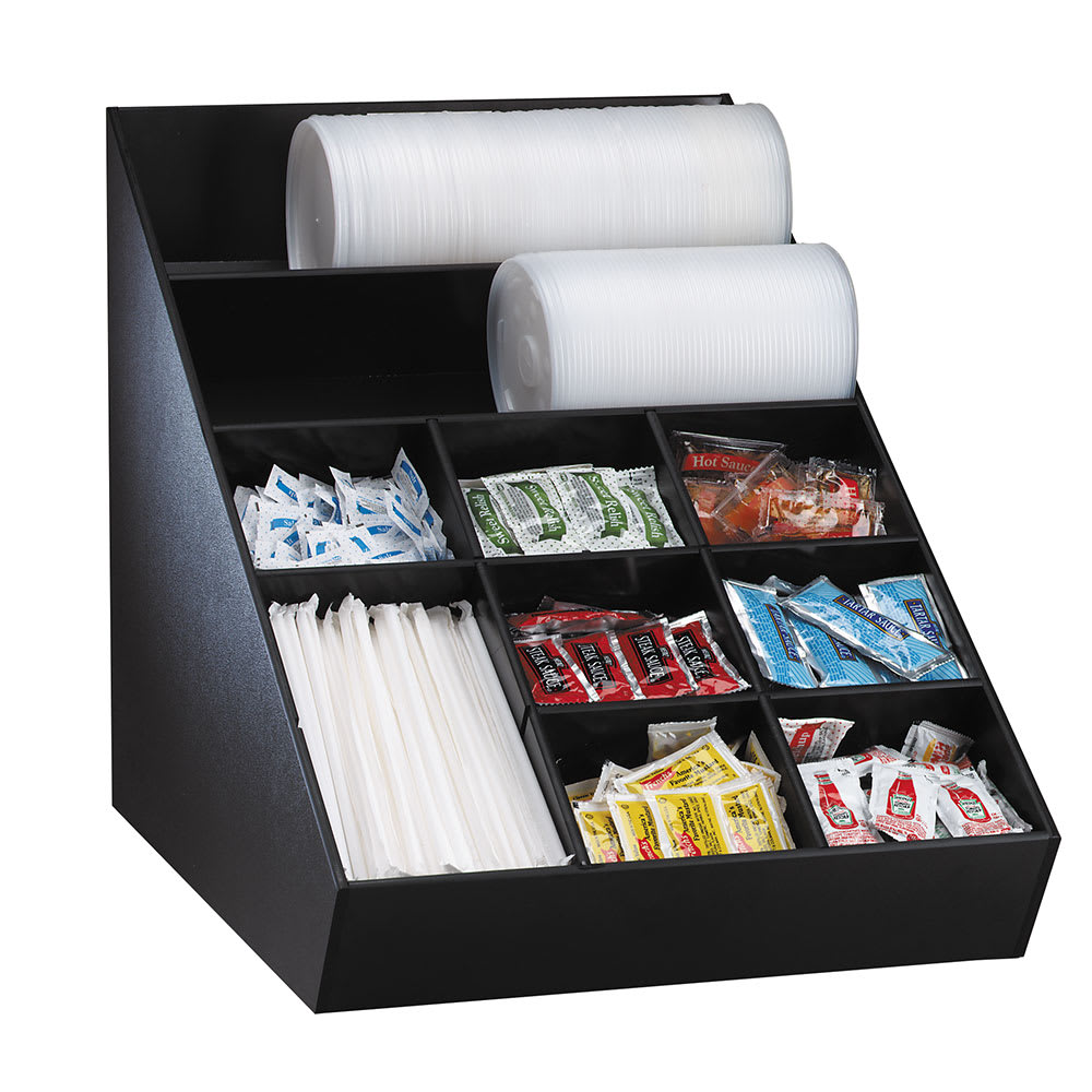 Dispense-Rite WLO-1B Lid, Straw & Condiment Organizer, Wide, 16 1/2 x 15 x 20 1/2 in, Black