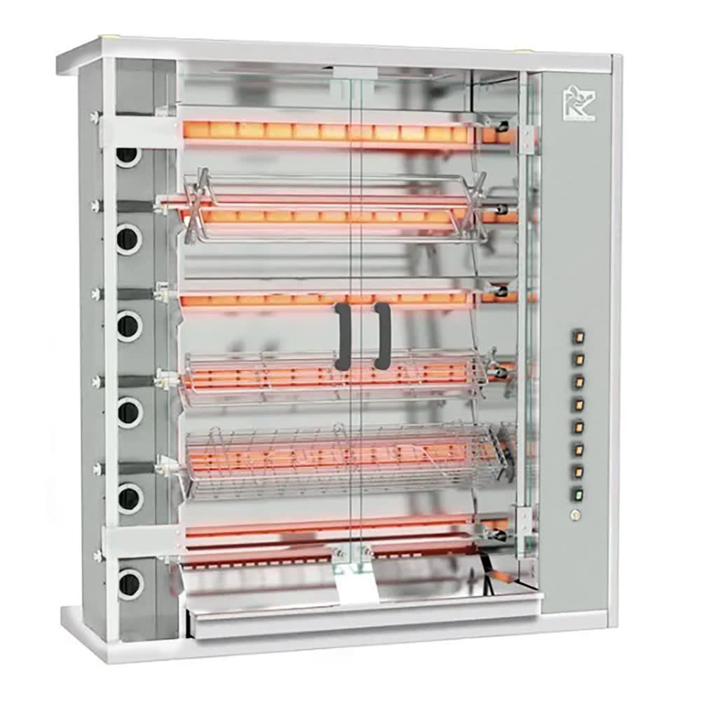 Rotisol USA FF1175-6G-SS Gas 6 Spit Commercial Rotisserie w/ 30 Bird Capacity, Liquid Propane