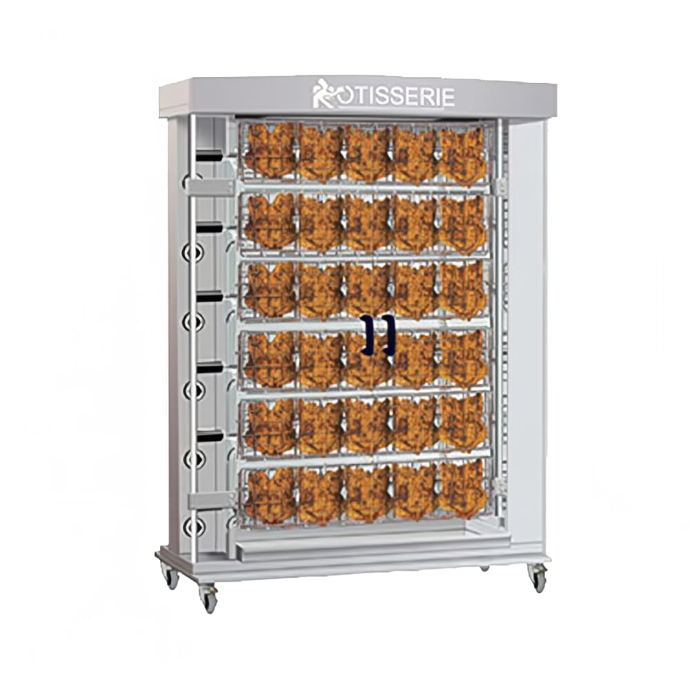Rotisol USA FFS1425-6G-SS Gas 6 Spit Spatchcock Commercial Rotisserie w/ 30 Bird Capacity, Liquid Propane