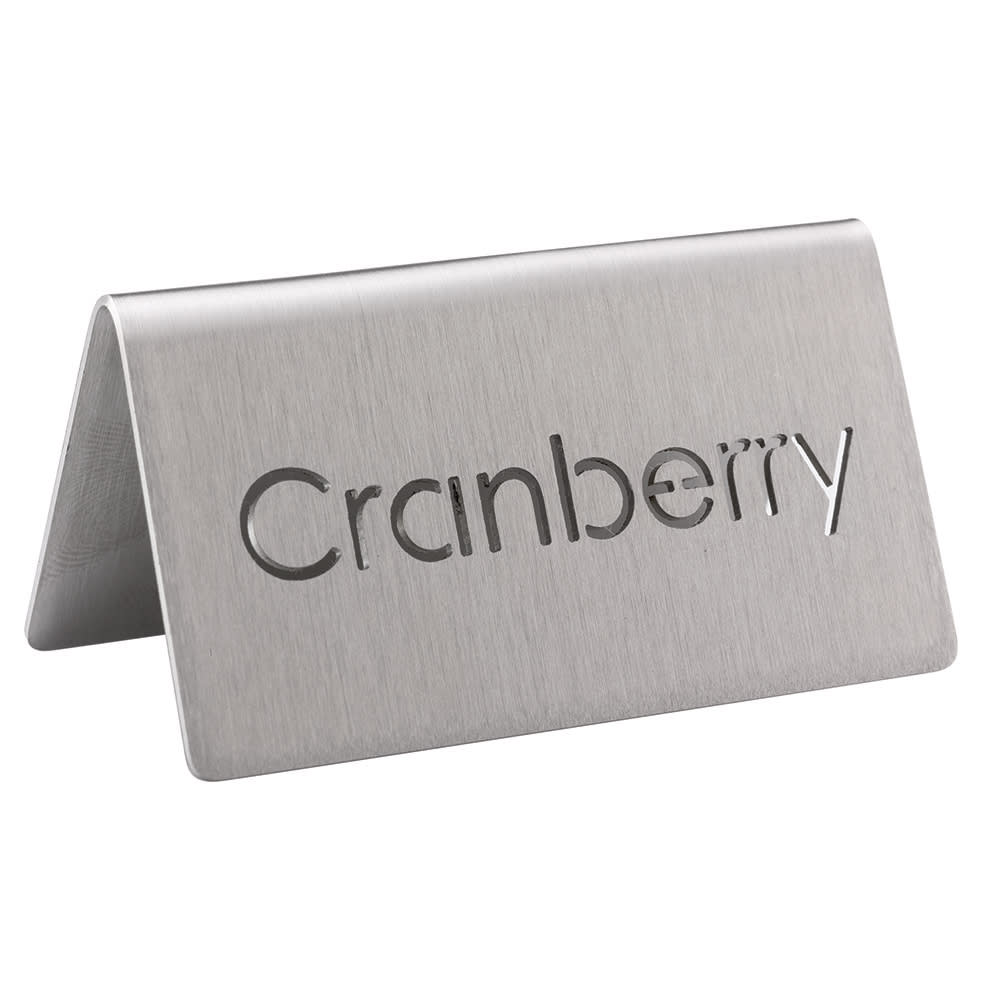 Service Ideas "Cranberry" Table Tent Sign - 3"W x 1 1/2"H, Brushed Stainless Steel (1C-BF-CRANBERRY-MOD)