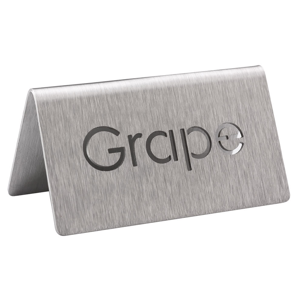 Service Ideas "Grape" Table Tent Sign - 3"W x 1 1/2"H, Brushed Stainless Steel (1C-BF-GRAPE-MOD)