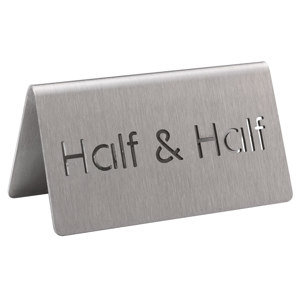 Service Ideas Half & Half Beverage Table Tent Sign - 3"W x 1 1/2"H, Brushed Stainless (1C-BF-HALF&HALF-MOD)